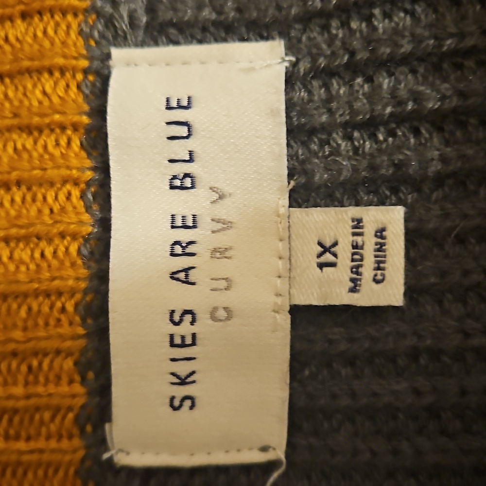 Skies Are Blue Curvy 1X Olive Green Ribbed Sweater Mustard Accents Fall Knit - Picture 2 of 15